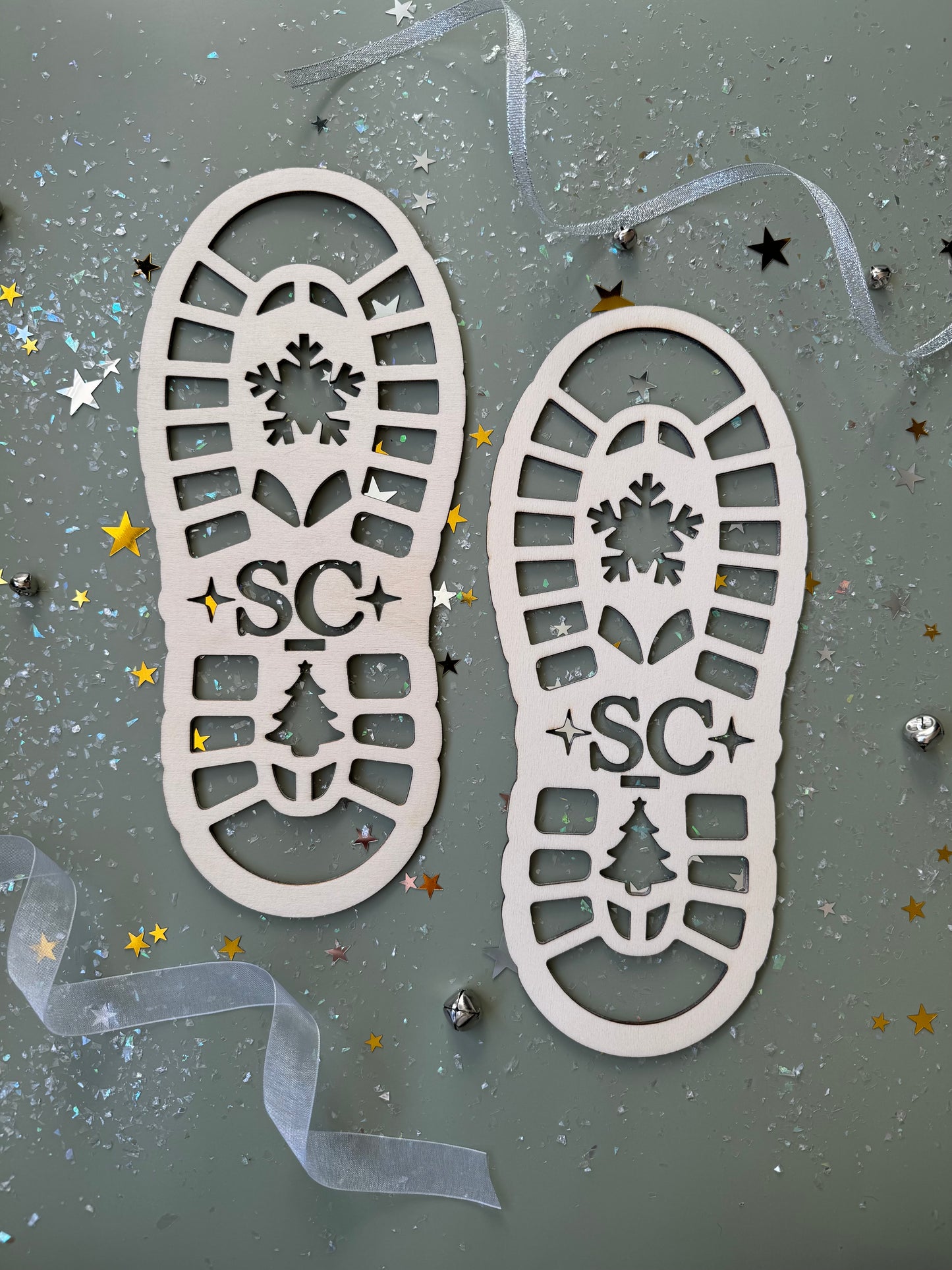 Santa Footprint Wooden Stencils